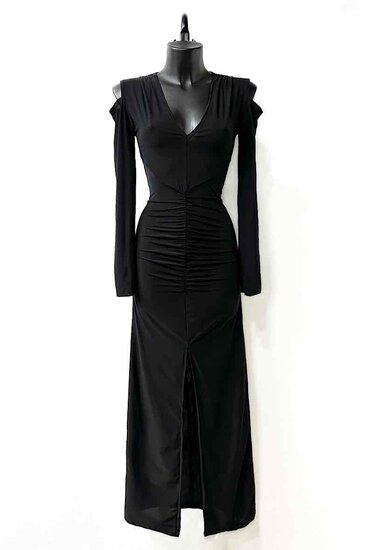 Lange zwarte romantische bodycon jurk