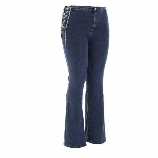 Fashion high waist blauwe  bootcut jeans met ketting.