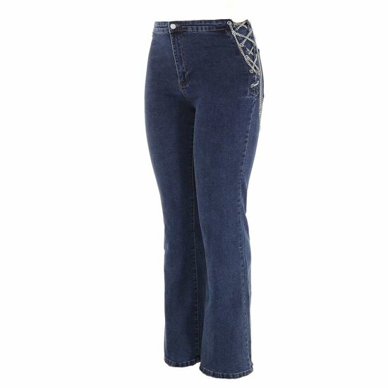Fashion high waist blauwe  bootcut jeans met ketting.