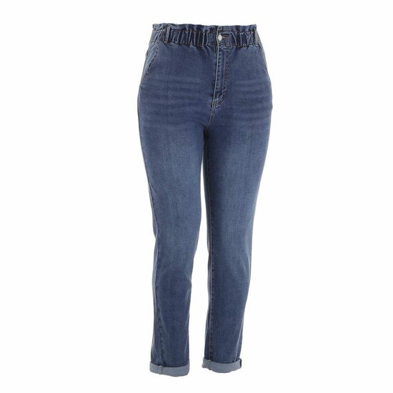 Modieuze blauwe high waist jeans in used look
