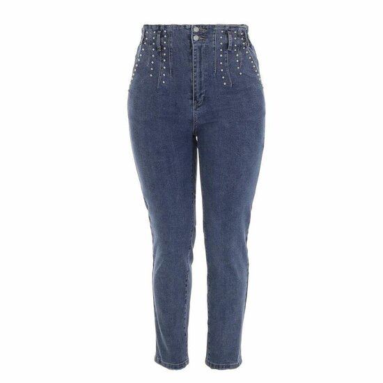 Modieuze blauwe high waist jeans met studs