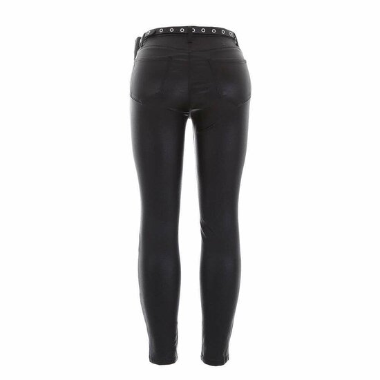 Trendy skinny zwarte high waist broek in leather look