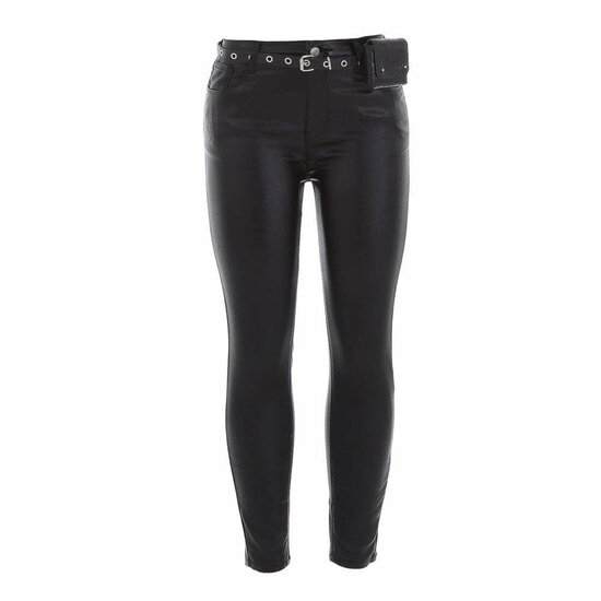 Trendy skinny zwarte high waist broek in leather look