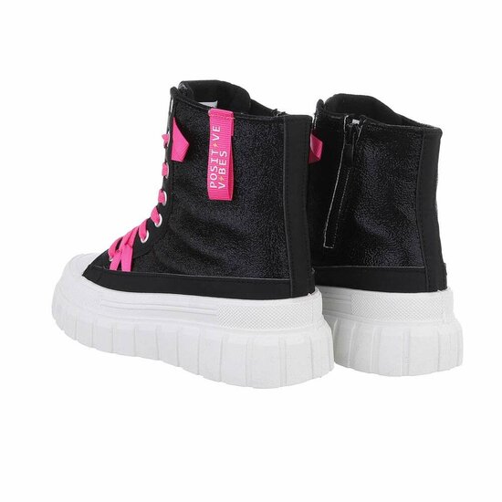 Hoge zwarte shiny textiel sneaker Divina