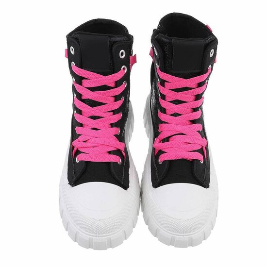 Hoge zwarte shiny textiel sneaker Divina