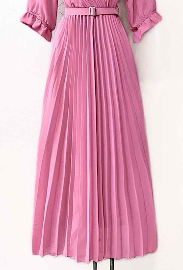 Elegante rose plisse maxi jurk.