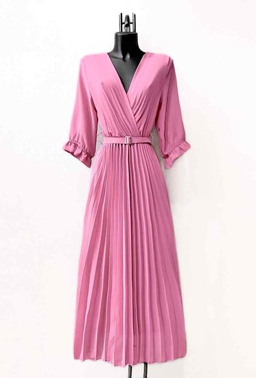 Elegante rose plisse maxi jurk.