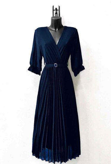 Elegante donker blauwe plisse maxi jurk.SOLD OUT