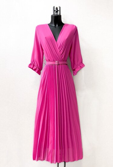 Elegante fuchsia plisse maxi jurk. SOLD OUT