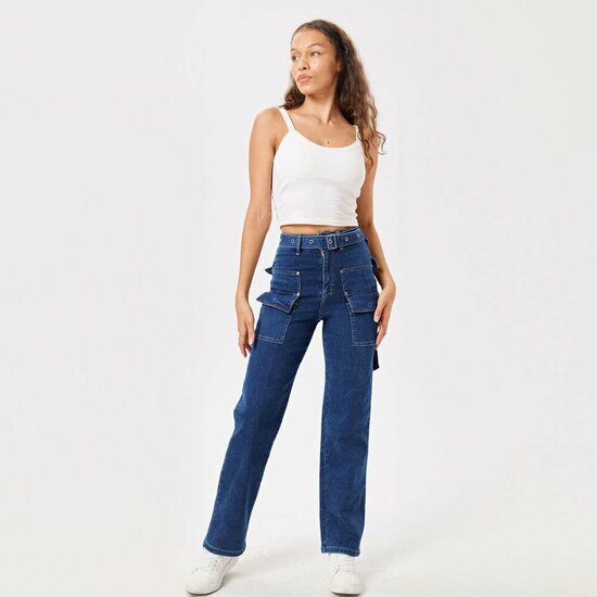Hippe cargo hoge taille blue jeans