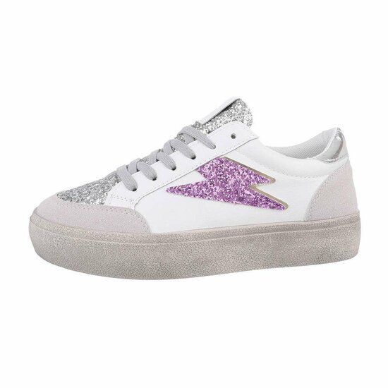 Lage wit-zilveren sneaker met accent Jelina