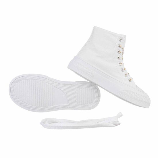 Wit-gouden hoge textiel sneaker Eloise
