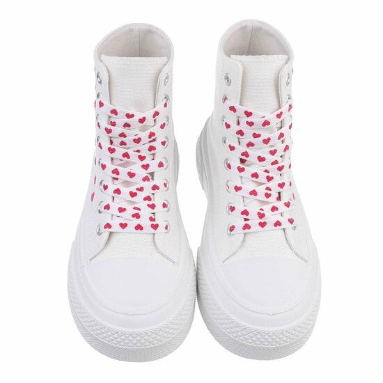 Witte-fuchsia textiel sneaker Eloise