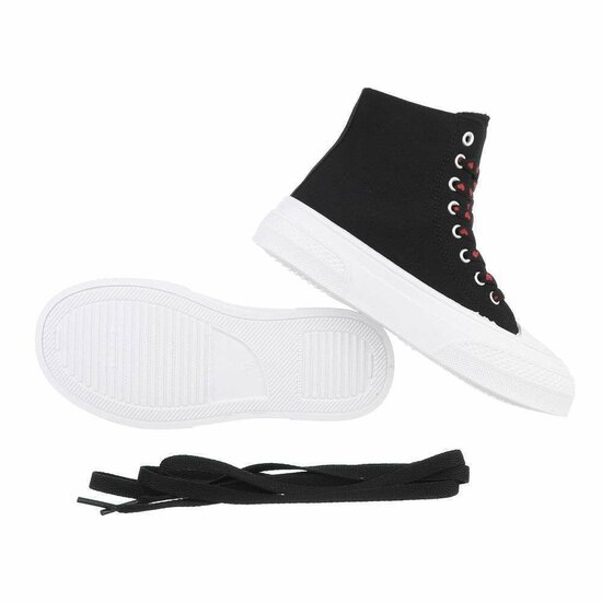 Zwarte-rode textiel sneaker Eloise