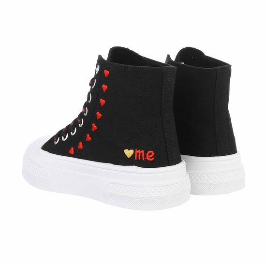 Zwarte-rode textiel sneaker Eloise