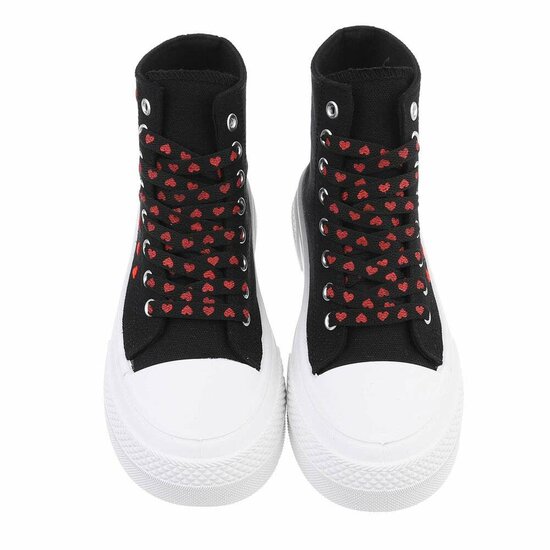 Zwarte-rode textiel sneaker Eloise