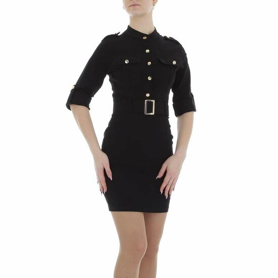 Zwarte korte bodycon jurk met gouden knoppen