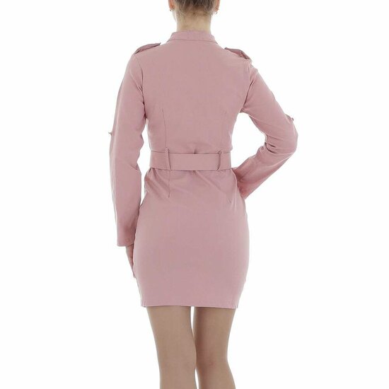 Rose korte bodycon jurk met gouden knoppen