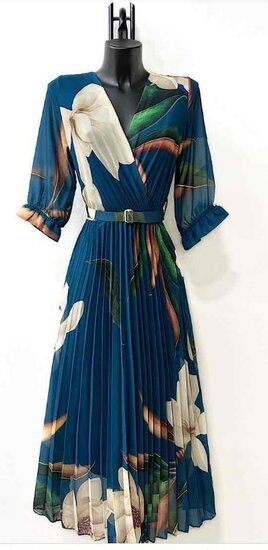 Sierlijke teal blauwe mix maxi plisse jurk TEMPORARY SOLD OUT