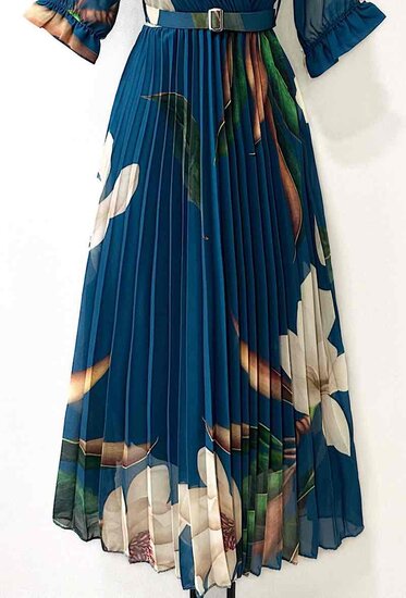 Sierlijke teal blauwe mix maxi plisse jurk TEMPORARY SOLD OUT