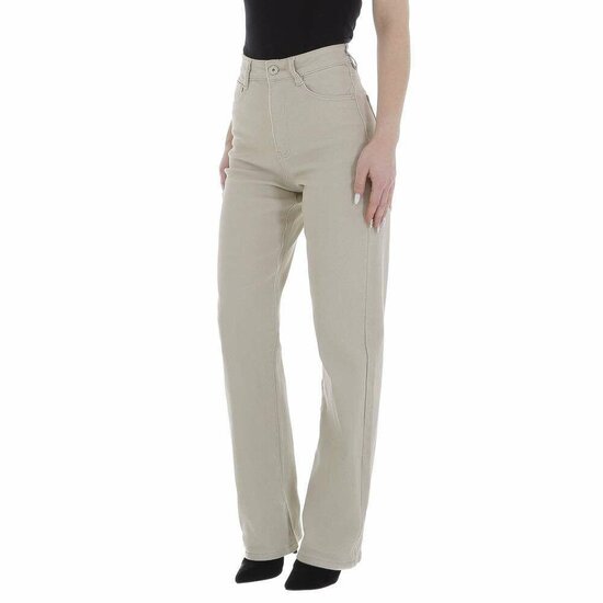 Trendy beige high waist jeans broek.