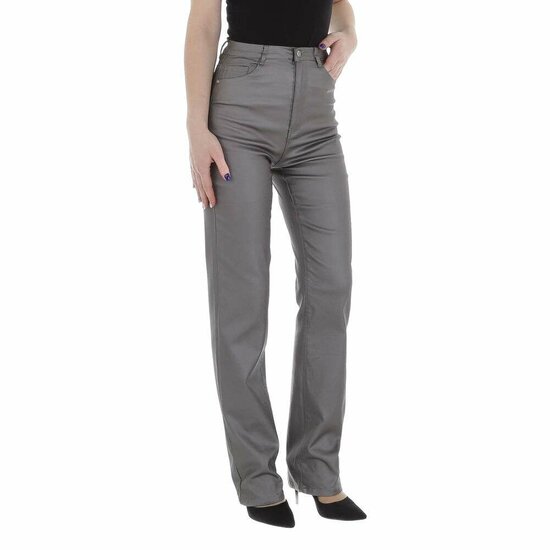 Pantalon tendance gris foncé effet cuir avec taille haute