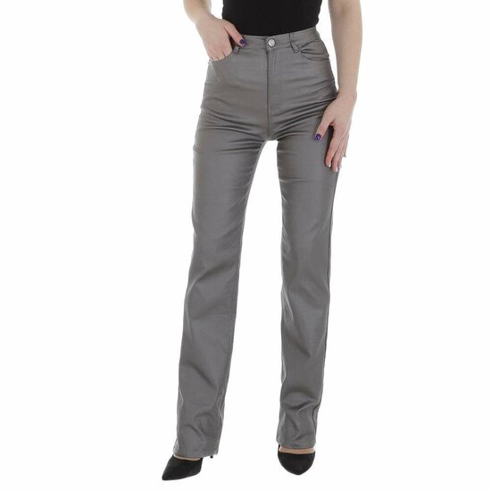 Pantalon tendance gris foncé effet cuir avec taille haute