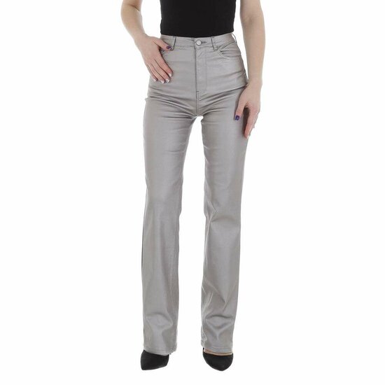 Pantalon tendance gris effet cuir avec taille haute
