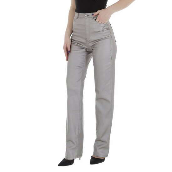 Pantalon tendance gris effet cuir avec taille haute