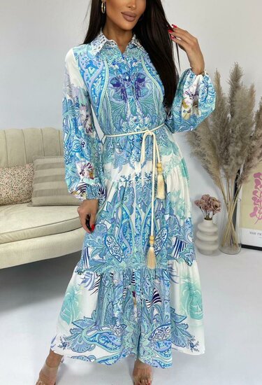 Blauwe maxi jurk met flower print