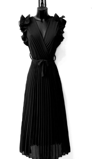 Elegante zwarte plisse maxi jurk.