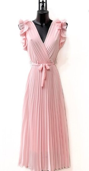 Elégante robe longue plissée rose