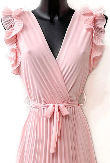 Elegante rose plisse maxi jurk.