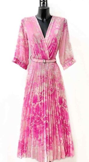 Trendy rose mix maxi plisse jurk.