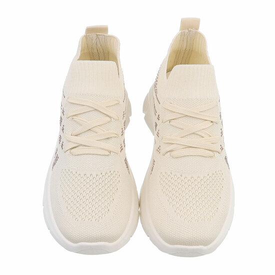 Beige lage textiel sneaker Beatrix