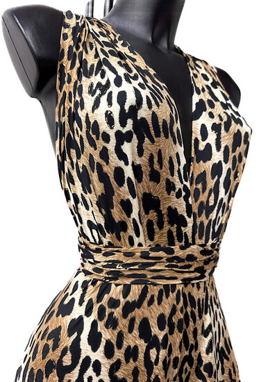 Trendy multy way armloze jumpsuit met luipaardprint