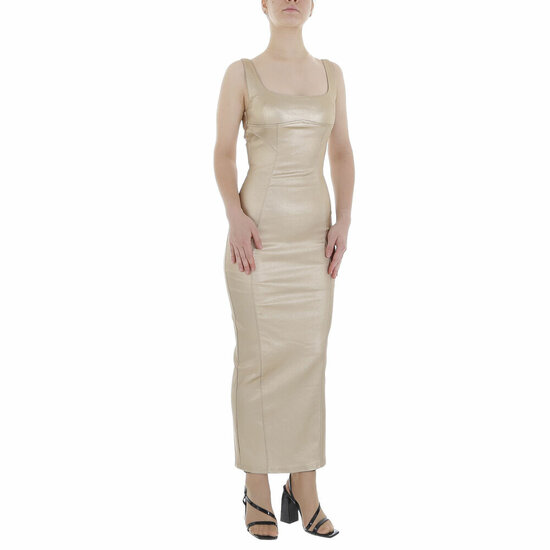 Gouden armloze leatherlook maxi jurk