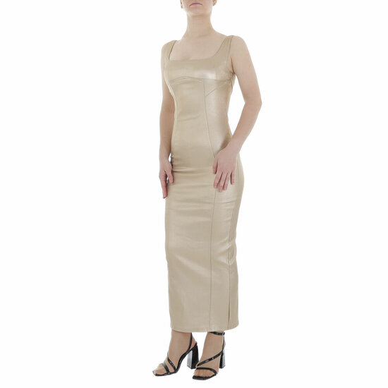 Gouden armloze leatherlook maxi jurk