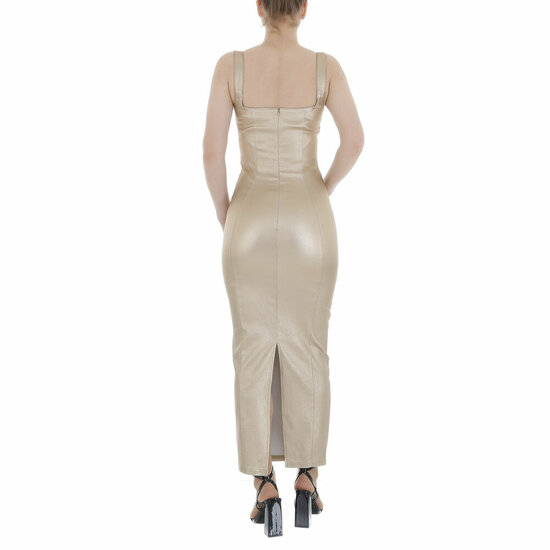 Gouden armloze leatherlook maxi jurk