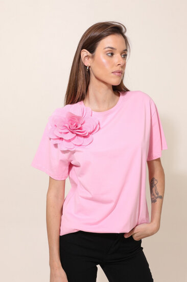 Katoenen rose T-shirt met 3D-reliëf