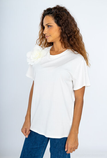 Katoenen witte T-shirt met 3D-reliëf