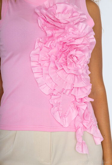 Katoenen rose mouwloze T-shirt met 3D-reliëf