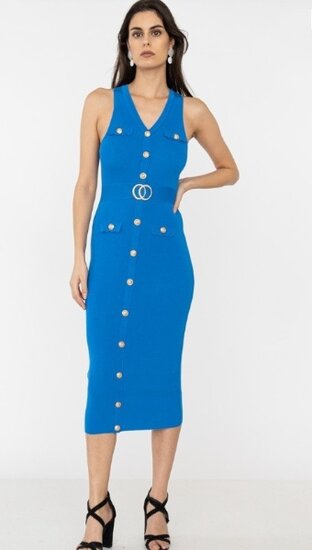 Blauwe 3/4 bodycon jurk