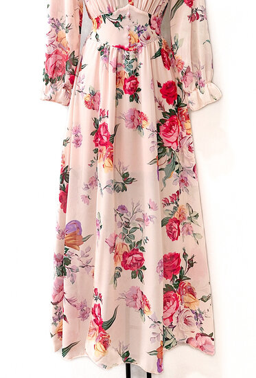 Maxi robe longue rose aux couleurs mélangées 