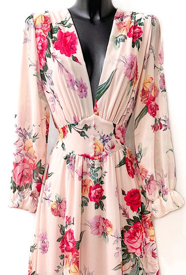 Maxi robe longue rose aux couleurs mélangées 