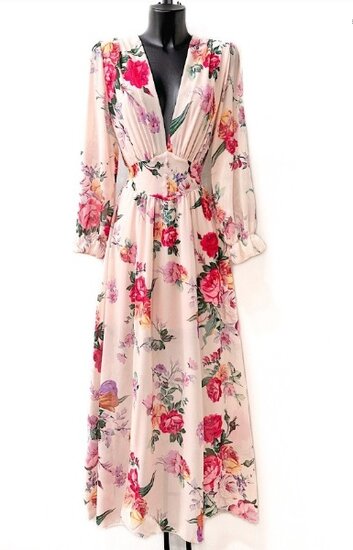 Sierlijke rose mixed colours maxi jurk 