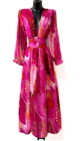 Maxi robe longue fuchsia aux couleurs mélangées 