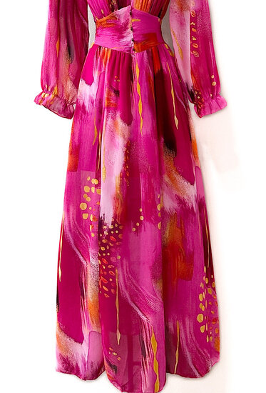 Sierlijke fuchsia mixed colours maxi jurk 