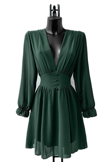 Elegante korte groene jurk met doublure  