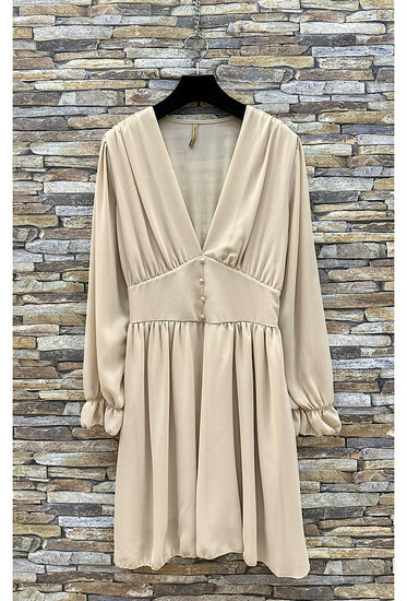 Elegante korte beige jurk met doublure  SOLD OUT